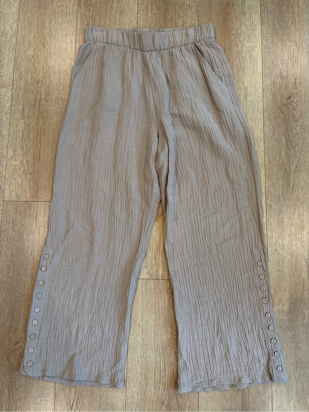 Soft Surroundings Crinkle Gauze Wide Leg Crop Pants Medium Taupe
